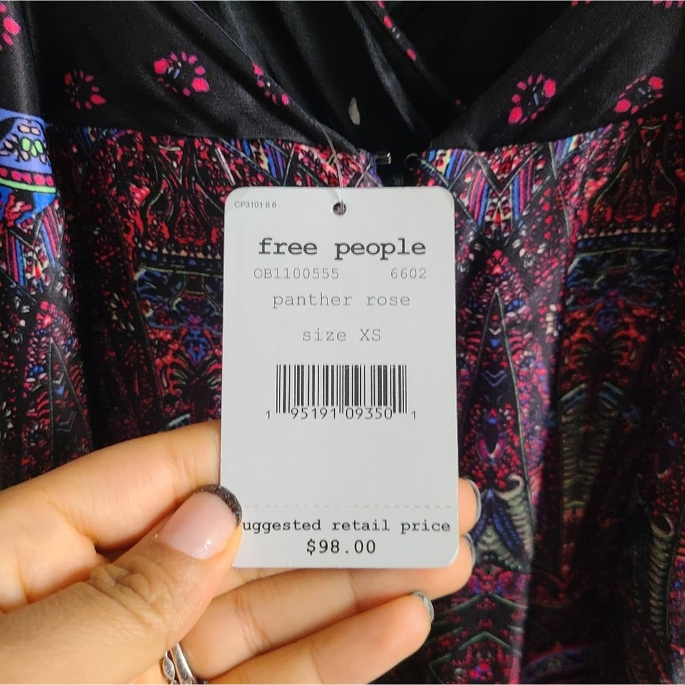 Free People Cabbage Panther Rose Black Wide Leg Jumpsuit NWT SZ XS - Picture 10 of 12